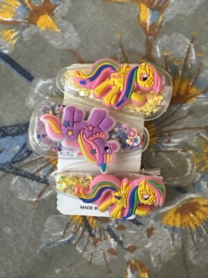Holen Sie sich 3 Mädchen Haarspangen Einhorn Regenbogen Cartoon süße Haarnadeln Folien Spaß Kinder