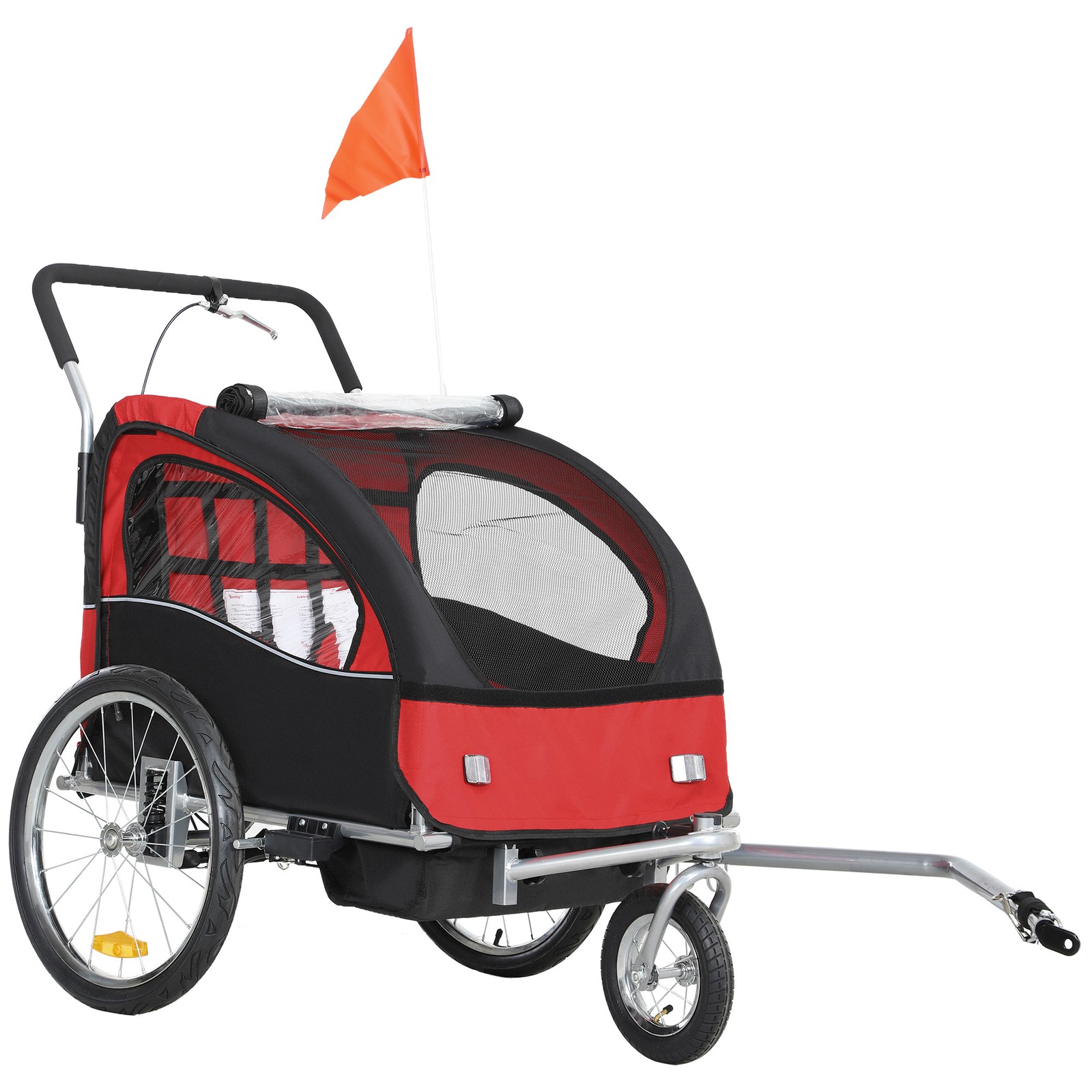 2-Seat Kid Bicycle Trailer with Windows and Canopy Coupler Attachment, Red