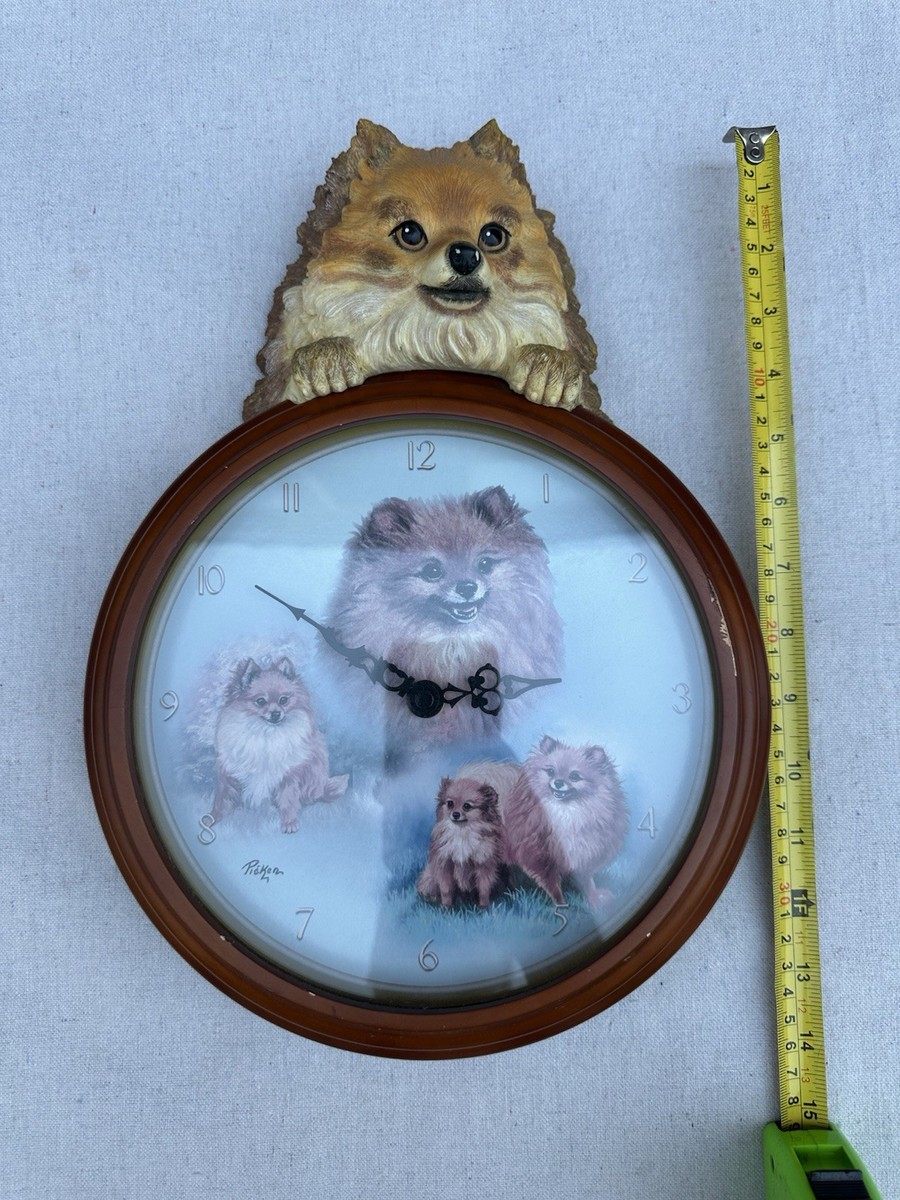 Vtg Y2k Pomeranian Dog Wall Clock Bradford Exchange Tail Pendulum