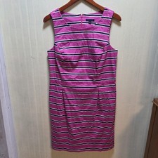 Tommy Hilfiger Dress Womens 16 Pink Stripe Sleeveless Scoop Neck Sheath Knee