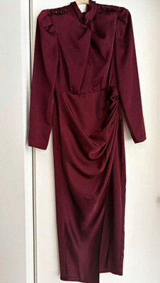 self-portrait Damen Abendkleid Midi Langarm Bordeaux Gr. 36 mit Knöpfen
