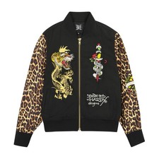 NUEVO CON ETIQUETAS Chaqueta de Bombardero Ed Hardy Y2K Daga Tigre Recuerdo Mangas Leopardo Talla M Nueva