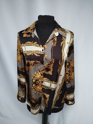 Vicolo Damen Bluse  Gr S Satin Opulente Muster Schwarz Gold