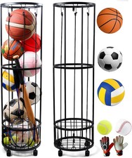 Upgrated Ball Storage Rack with Small Bottom Ball Holder, 3 Adjustable Elastic C
