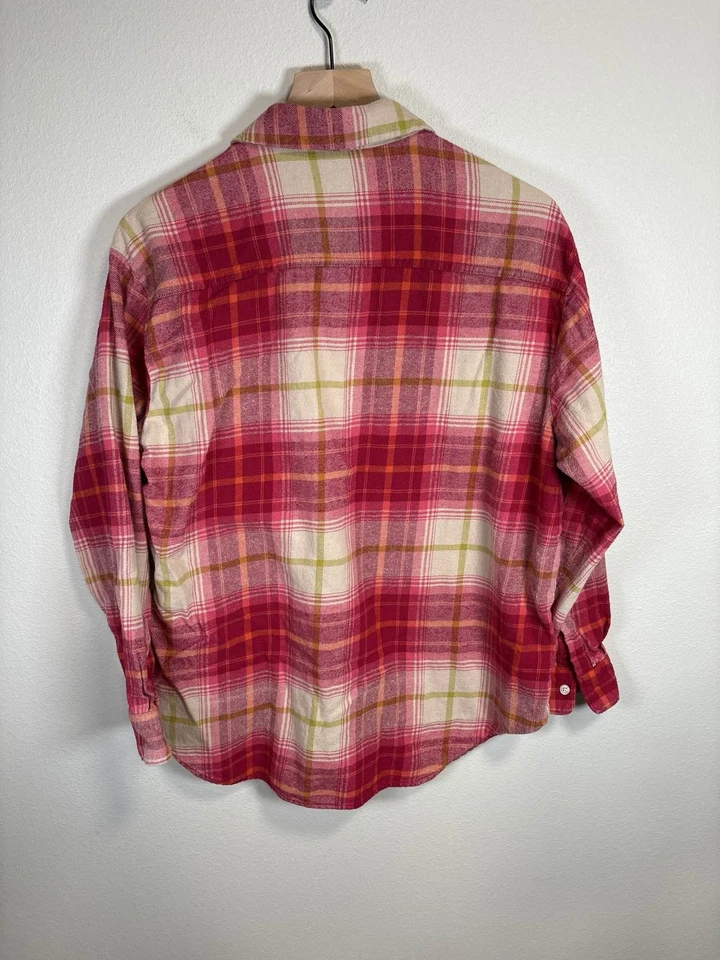 Old Navy Boyfriend Shirt L Pink Red Plaid Flannel Button Up - Image 3 of 3