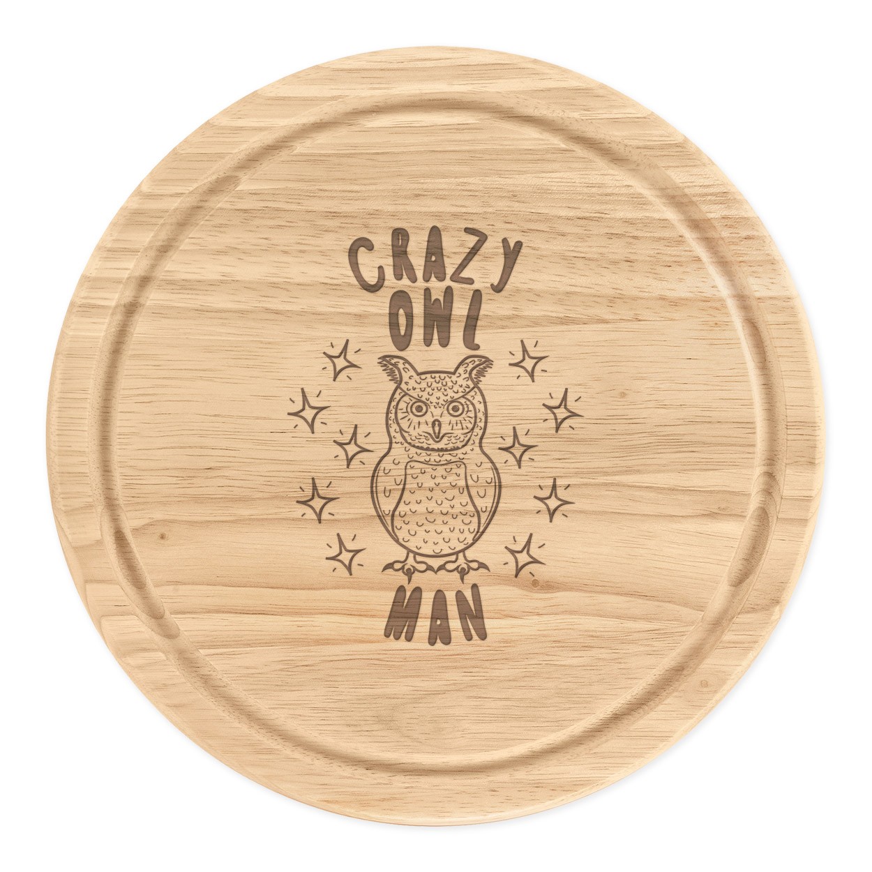 Crazy Owl Man Stars Round Chopping Cheese Board Funny Cute Animal Bird