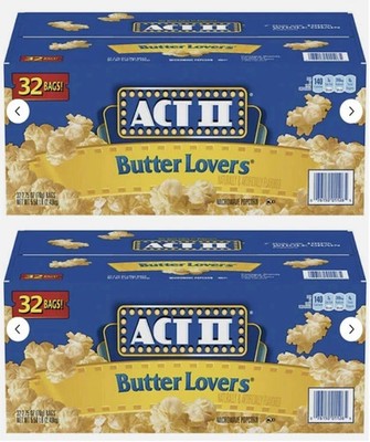 2 PACK - ACT II Butter Lovers Microwave Popcorn 2.75 oz. 32 Bags (Total 64 Bags)