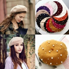 Women Warm French Hat Ski Pearl Winter Beret Artist Wool Cap Lady Beanie 27Style