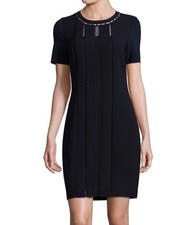 Ellie Tahari Womens Short Sleeve Marion Lace Stargazer Sheath Navy Dress 6