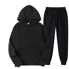 Men Solid Color Suit Hooded Sweater Set Pants Tops Sets Sports Two-Piece Suit-M
