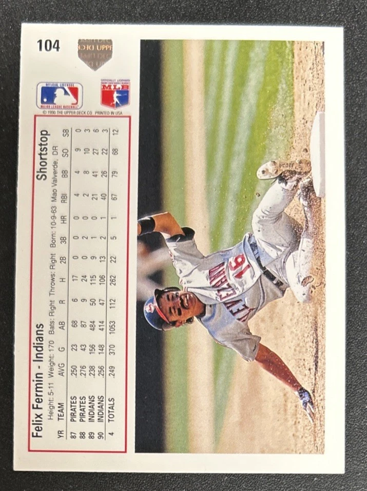1991 Upper Deck Felix Fermin Baseball Card #104 Indians Shortstop VG O/C - Image 2 of 2