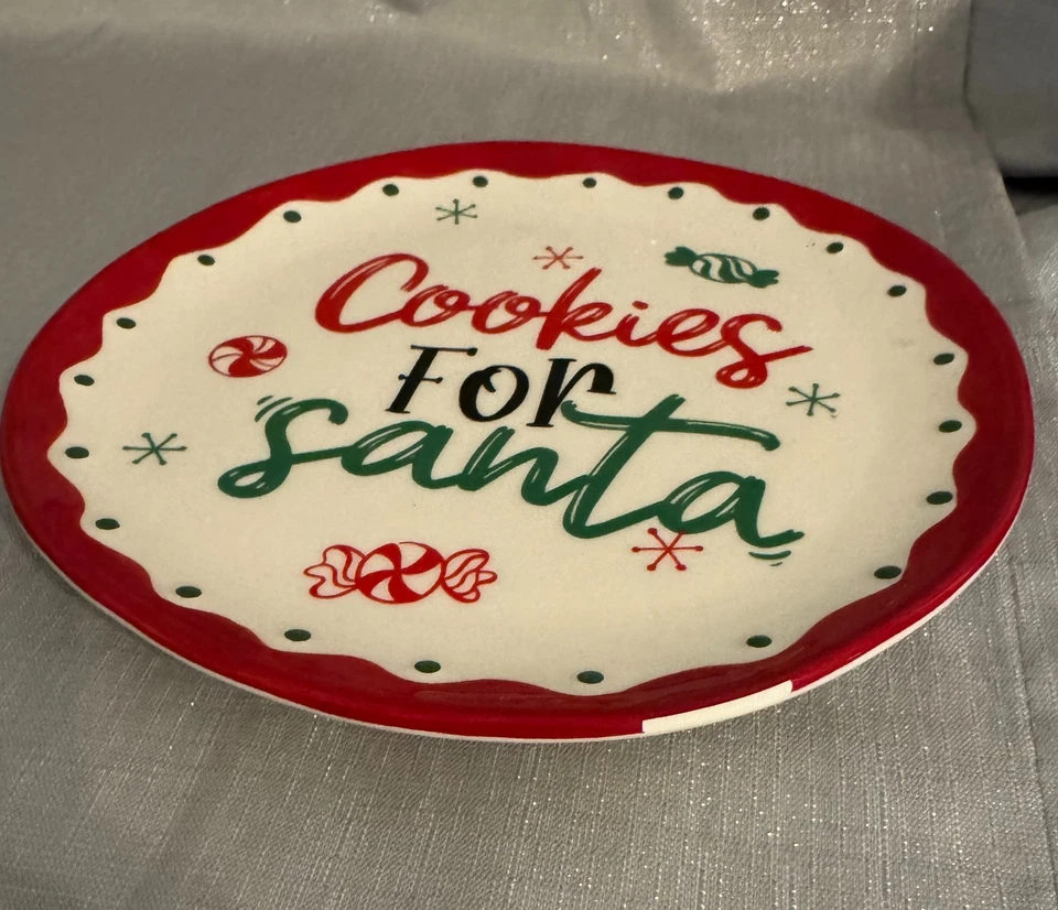 New Sleigh Bell Bistro Set of 2 Plates, Bottle, Bowl,  MILK/COOKIES FOR SANTA - Image 4 of 4