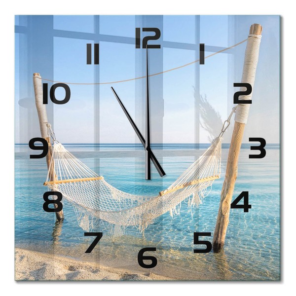 Moderne Wanduhr Mit Leisem Uhrwerk HäNgematte Am Meer Schwarze Zeiger 60X60 Cm-image