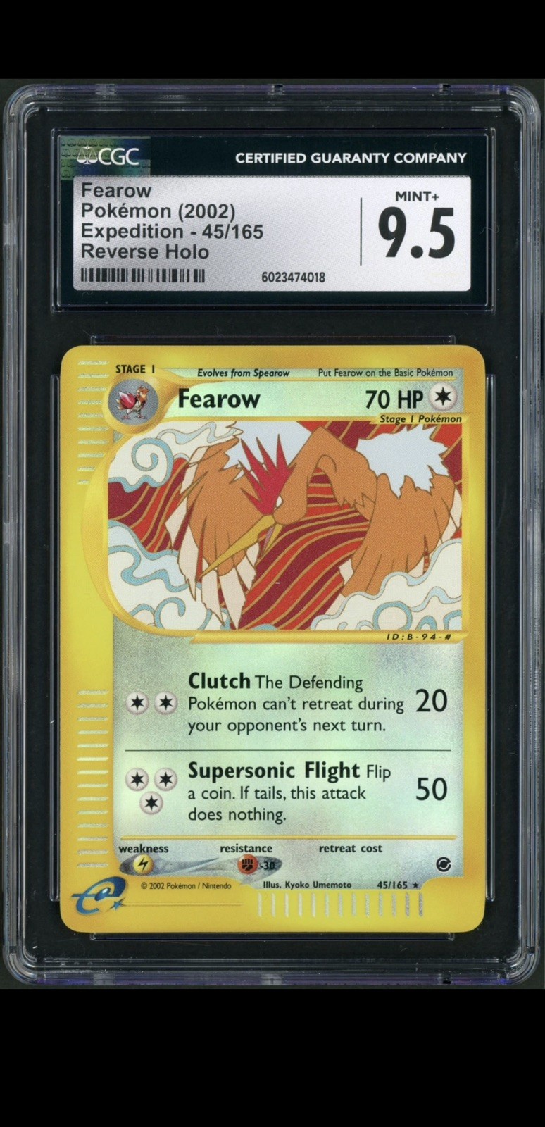2002 Pokemon Expedition Fearow Reverse Holo Rare 45/165 CGC Mint 9.5+