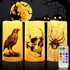 3pcs Color Changing Flameless Candles with Remote Timers, Waterproof LED Candle