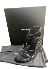 Yves Saint Laurent YSL Cassandra Wedges Espadrilles Heels Black 38 NEW w/ box