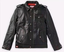 Marvel Mens Black Leather Jacket w/ Red Linin...