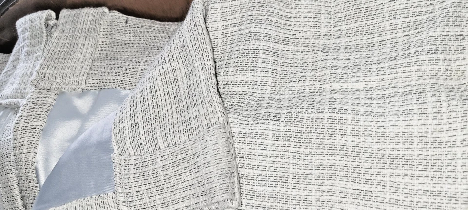 2 WEST ELM Panel Curtain Drape Basket Weave Blackout Gray White  Lined 48x96 - Image 4 of 4