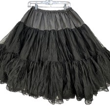Vintage Tiered Fluffy Skirt Womens XL Line Dancing Black Tulle Goth Victorian