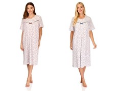 La Marquise Chemise de Nuit Florale à Manches Courtes Coton Mélange Rouge/Bleu