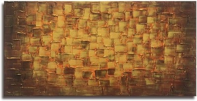MyArton Large Abstract Golden Yellow Square Wall Art 60x30inch