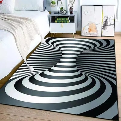 3d Vortex Vertigo Optical Illusion Black &White  Geometric Carpet  Rug Floor Mat