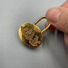 Authentic HERMES Cadena Padlock Bag Charm 2003 Gold Mediterranean Key ring
