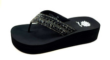 Yellow Box Rowland Black Embellished Thong Flip Flop Platform Sandals