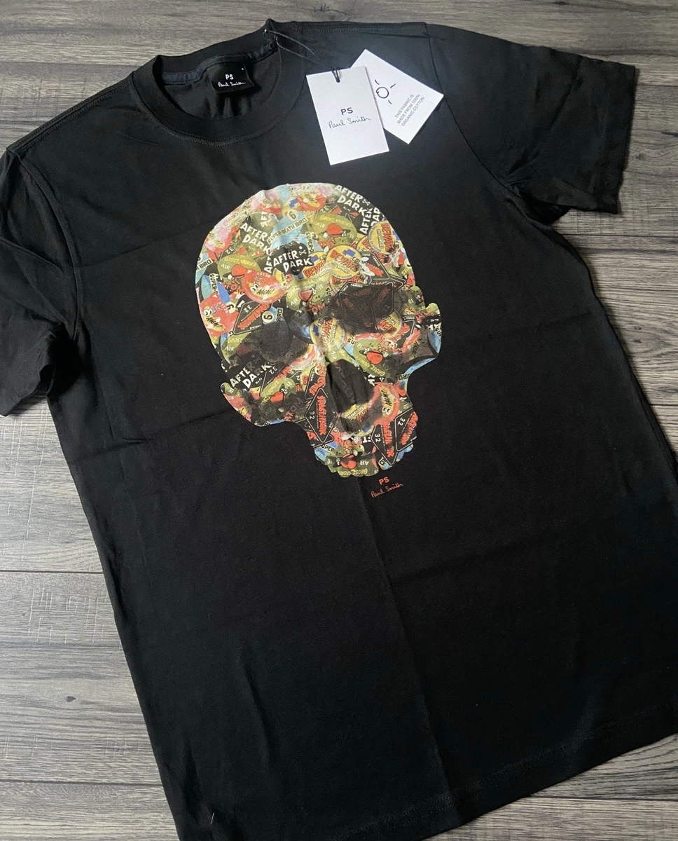 T-shirt Paul Smith Homme Noir Et Bleu – Motif Crâne Graphique, Coton, Taille L
