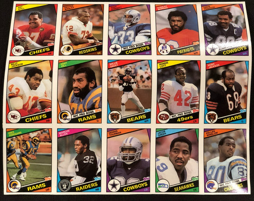 1984 Topps Football 15 Trading Card Uncut Panel Sheet Marcus Allen Tony Dorsett