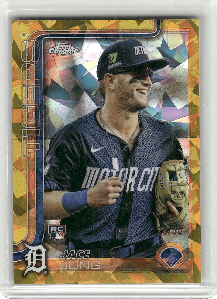 2025 Topps Chrome Sapphire Jace Jung Image Variation /50 RC Gold #225 Tigers