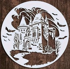 Large Haunted House Stencil Halloween Horror Castle DIY Crafts Reusable Template