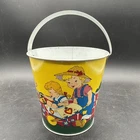 Vintage 1940s Ohio Art Tin Litho  Sand Pail children gardening wheelbarrow farm