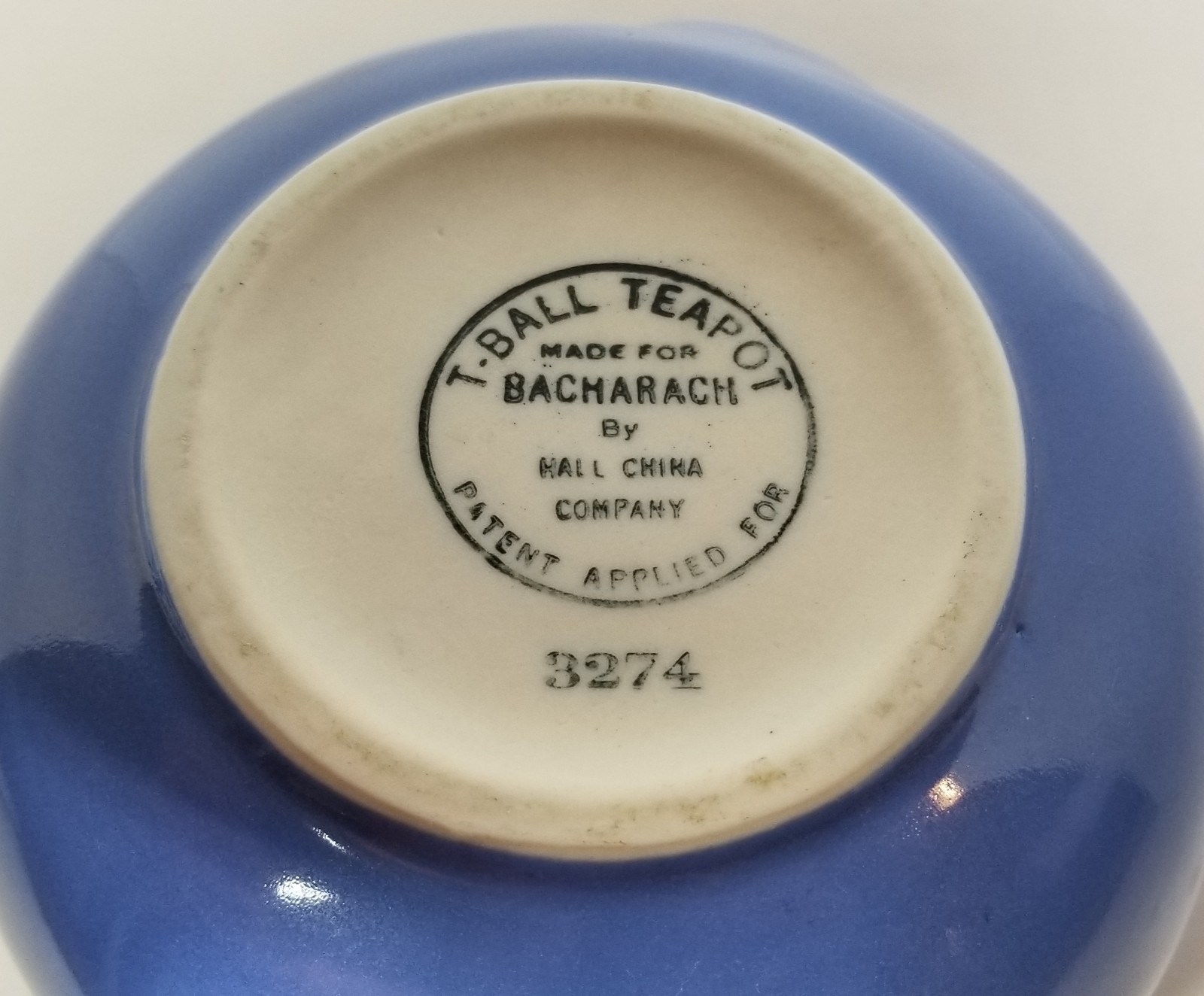 Vintage Hall China Company T-Ball Teapot Blue Made for Bacharach #3274