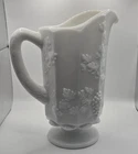 Vintage Westmoreland White Milk Glass 9” Pitcher Paneled Grape