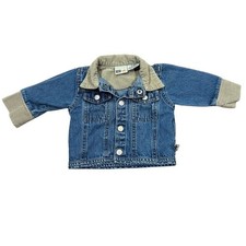 Vintage Denim Blue Baby Size 0 / 3 Month Tan Corduroy Collar Trucker Jacket