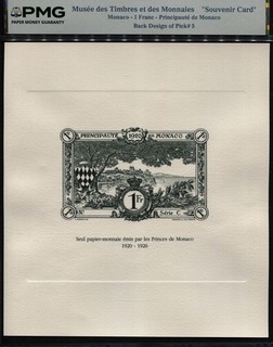 TT PK 5 1920 26 SERIE C MONACO 1 FRANC MUSEE DES TIMBRES SOUVENIR CARD RARE PMG