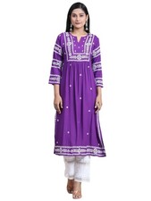 ANNI DESIGNER Women's Rayon Blend Chikankari Embroidered Straight Kurta ELEV...