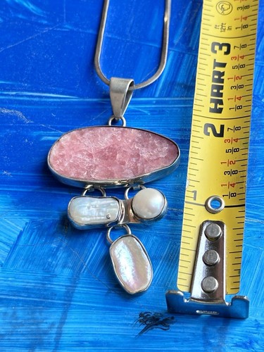 Fine Jewelry Pendant .925 Pink Gemstones Rhodochrosite & Pearl Necklace 4250 W - Picture 11 of 14