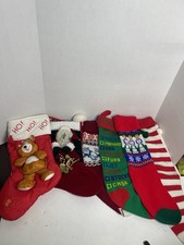 Lot Of 6 Vintage Wool Knit  Other Christmas Stockings Bear Santa 1980s Rare HTF