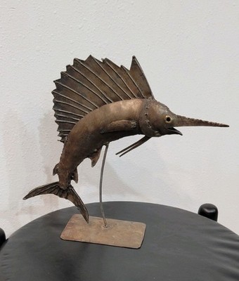 Vintage Metal Sailfish Sculpture 12'' Swordfish Marlin Figurine Coastal Decor