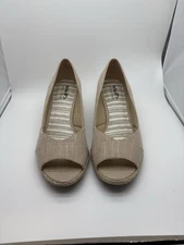Coach and Four Wedges, Canvas, Tan/Cream Color, Espadrilles, 2 inches Wedge, 9.5
