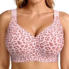 Jelly Bras for Women No Underwire Plus Size Push Up Supportive Leopard Pink