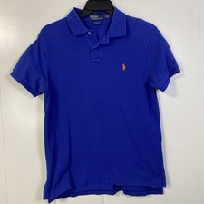 Polo Ralph Lauren Men's Blue Custom Fit Shirt Size Medium M Small Orange Pony