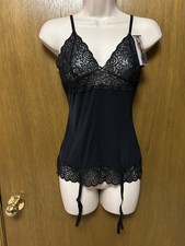 NEW Vtg 80s 90s Escante size S Teddy Lingerie Lace  Garter Black G26