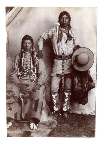 Antique photograph NATIVE AMERICAN INDIAN COWBOYS blankets braids 1890s western
