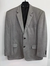 Andrew Fezza Jacket Men’s 44R Grey Herringbone 100% Silk Blazer Sport Coat