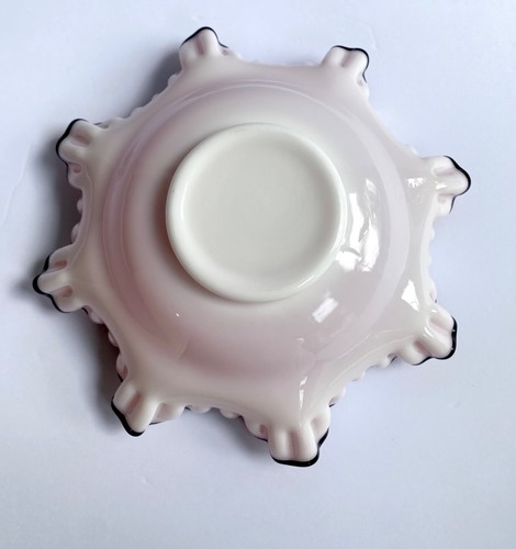Vintage Fenton Black Rose Crest Kunstglas gekräuselt rosa Schüssel weiß Schale - Bild 24 von 24