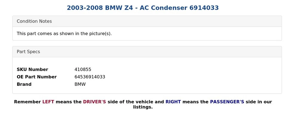 2003-2008 BMW Z4 - AC Condenser 6914033 - Image 4 of 4