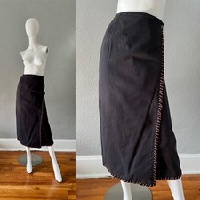 Vintage 90s Black High Waist WESTERN Cotton Long WRAP Skirt 6 S